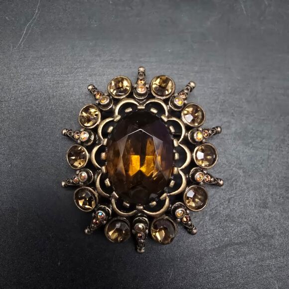 Chico's Bronze Tone Rhinestone Brooch Yellow Golden - Picture 5 of 7